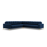 Mamaia 5-Sitzer Ecksofa symmetrisch, Beine Goldmetall, mit Bezug aus Samt (Blu86) in Königsblau, 256x256 cm – Bild 1