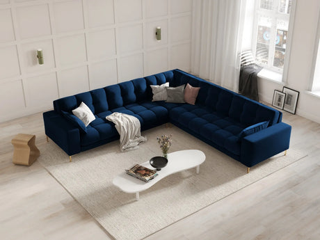 Mamaia 5-Sitzer Ecksofa symmetrisch, Beine Goldmetall, mit Bezug aus Samt (Blu86) in Königsblau, 256x256 cm – Bild 2