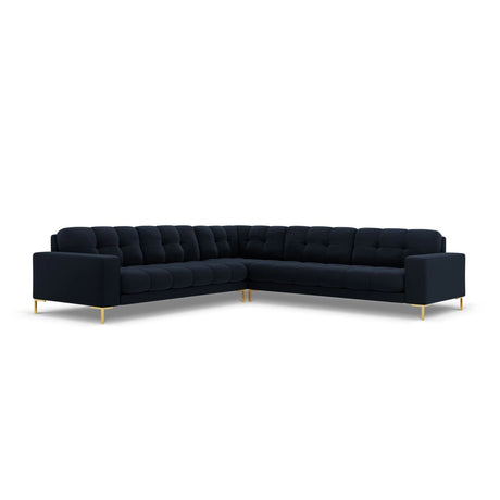 Mamaia 5-Sitzer Ecksofa symmetrisch, Beine Goldmetall, mit Bezug aus Samt (Blu89) in Dunkelblau, 256x256 cm – Bild 1