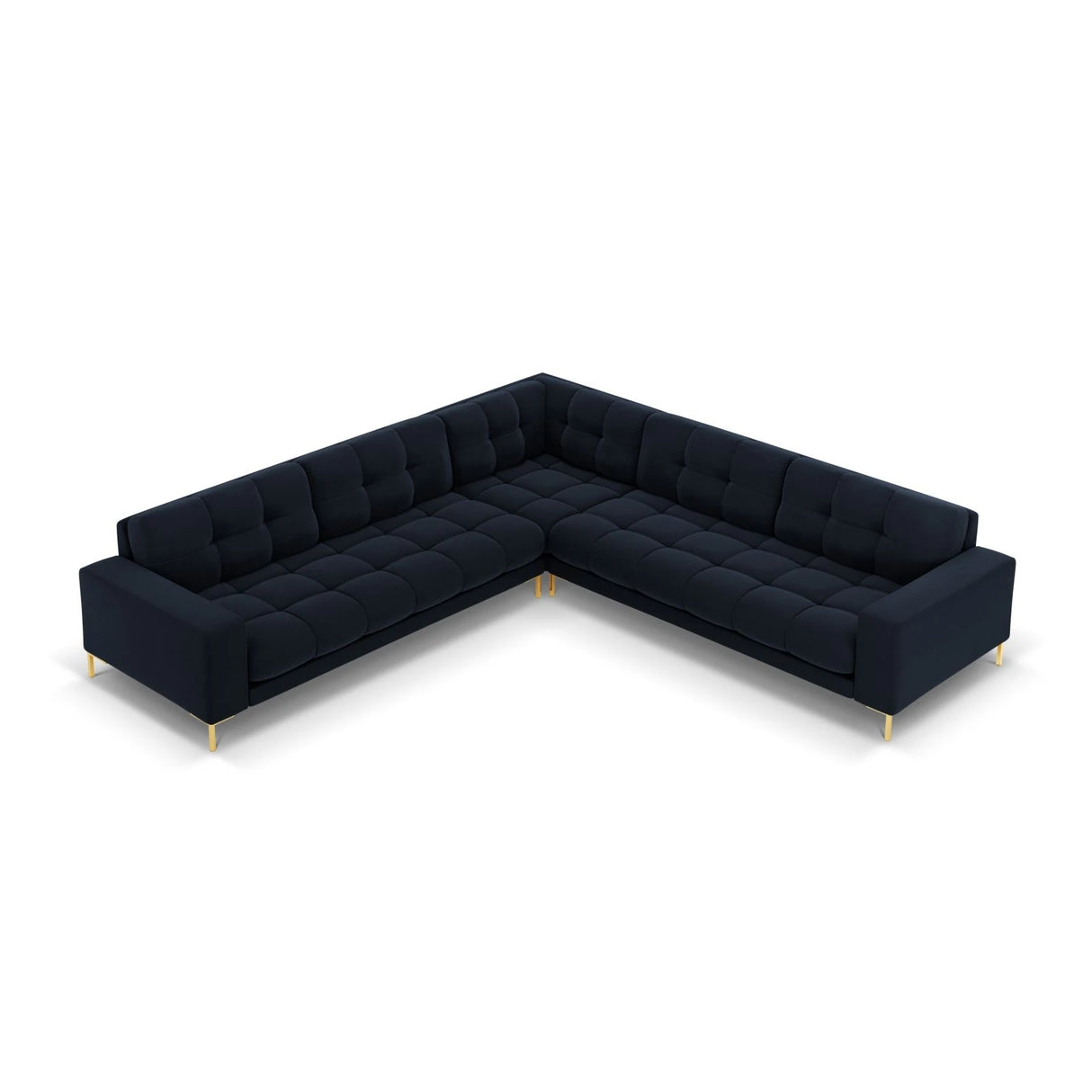Mamaia 5-Sitzer Ecksofa symmetrisch, Beine Goldmetall, mit Bezug aus Samt (Blu89) in Dunkelblau, 256x256 cm – Bild 4
