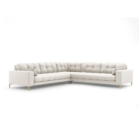 Mamaia 5-Sitzer Ecksofa symmetrisch, Beine Goldmetall, mit Bezug aus Samt oder Strukturstoff, 256x256 cm – Bild 1