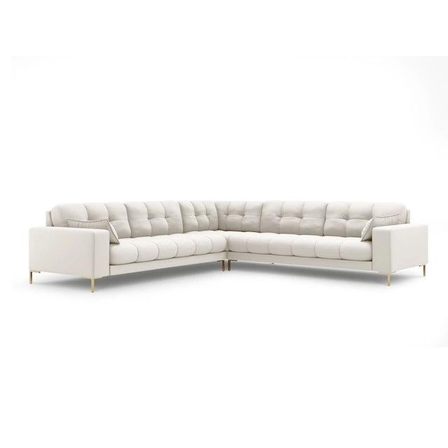 Mamaia 5-Sitzer Ecksofa symmetrisch, Beine Goldmetall, mit Bezug aus Samt oder Strukturstoff, 256x256 cm – Bild 1
