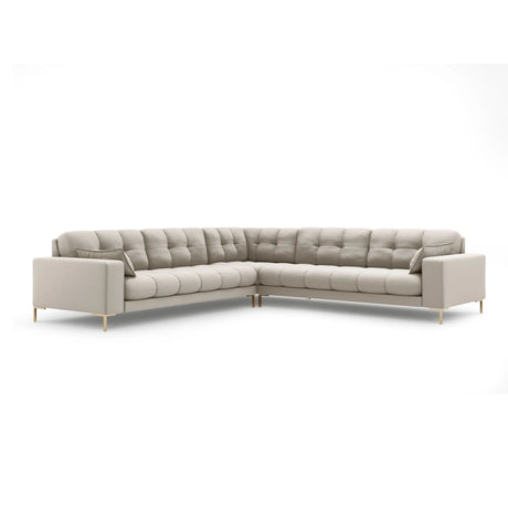 Mamaia 5-Sitzer Ecksofa symmetrisch, Beine Goldmetall, mit Bezug aus Strukturierter Stoff (Nev04) in Beige, 256x256 cm – Bild 1
