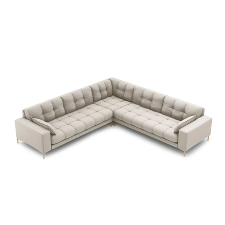 Mamaia 5-Sitzer Ecksofa symmetrisch, Beine Goldmetall, mit Bezug aus Strukturierter Stoff (Nev04) in Beige, 256x256 cm – Bild 3