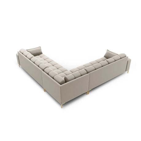 Mamaia 5-Sitzer Ecksofa symmetrisch, Beine Goldmetall, mit Bezug aus Strukturierter Stoff (Nev04) in Beige, 256x256 cm – Bild 4