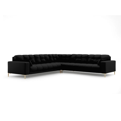 Mamaia 5-Sitzer Ecksofa symmetrisch, Beine Goldmetall, mit Bezug aus Strukturierter Stoff (Nev100) in Schwarz, 256x256 cm – Bild 1