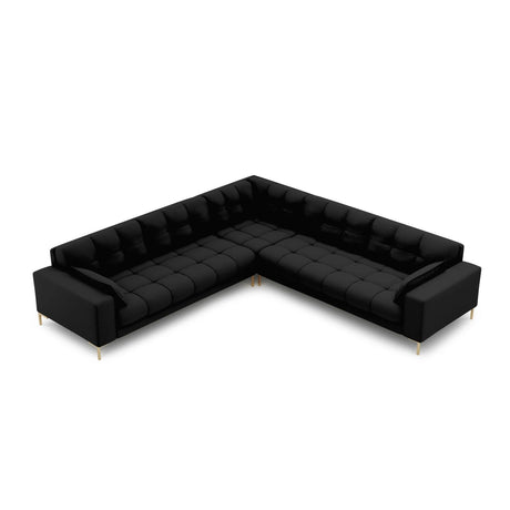 Mamaia 5-Sitzer Ecksofa symmetrisch, Beine Goldmetall, mit Bezug aus Strukturierter Stoff (Nev100) in Schwarz, 256x256 cm – Bild 3