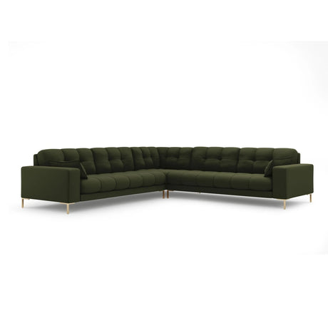 Mamaia 5-Sitzer Ecksofa symmetrisch, Beine Goldmetall, mit Bezug aus Strukturierter Stoff (Nev39) in Grün, 256x256 cm – Bild 1