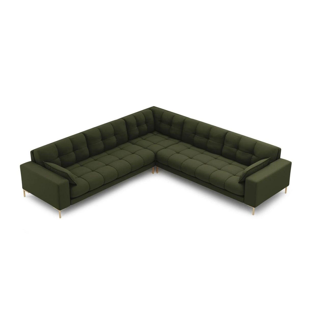 Mamaia 5-Sitzer Ecksofa symmetrisch, Beine Goldmetall, mit Bezug aus Strukturierter Stoff (Nev39) in Grün, 256x256 cm – Bild 3