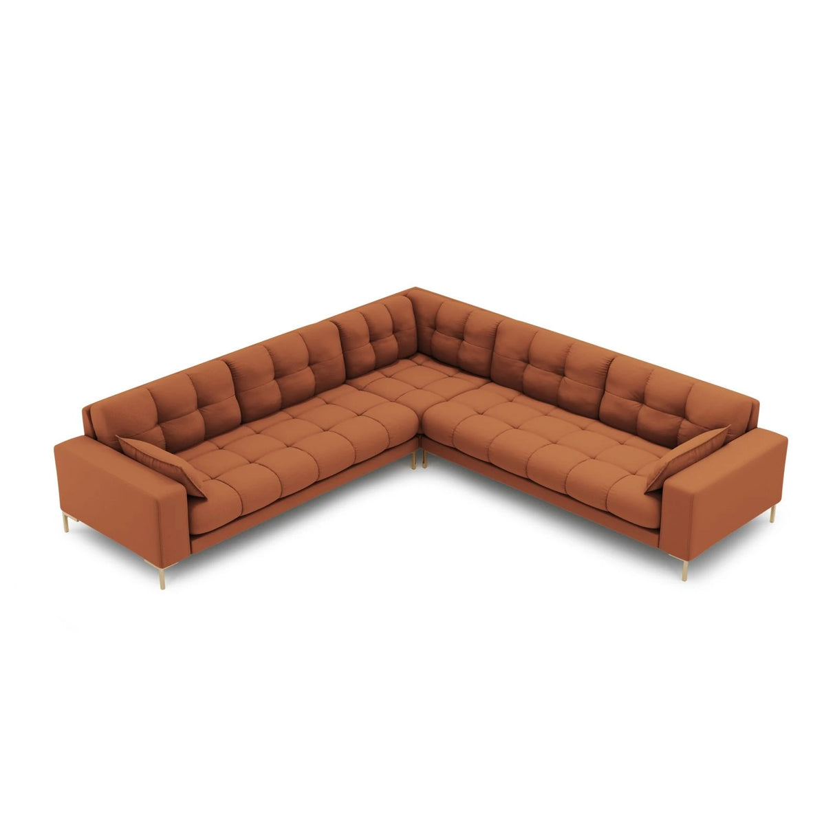Mamaia 5-Sitzer Ecksofa symmetrisch, Beine Goldmetall, mit Bezug aus Strukturierter Stoff (Nev52) in Ziegel, 256x256 cm – Bild 3