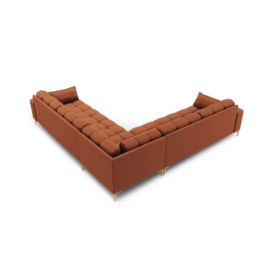 Mamaia 5-Sitzer Ecksofa symmetrisch, Beine Goldmetall, mit Bezug aus Strukturierter Stoff (Nev52) in Ziegel, 256x256 cm – Bild 4