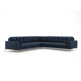 Mamaia 5-Sitzer Ecksofa symmetrisch, Beine Goldmetall, mit Bezug aus Strukturierter Stoff (Nev77) in Blau, 256x256 cm – Bild 1