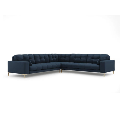 Mamaia 5-Sitzer Ecksofa symmetrisch, Beine Goldmetall, mit Bezug aus Strukturierter Stoff (Nev77) in Blau, 256x256 cm – Bild 1
