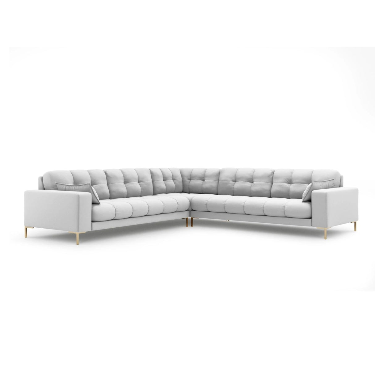 Mamaia 5-Sitzer Ecksofa symmetrisch, Beine Goldmetall, mit Bezug aus Strukturierter Stoff (Nev80) in Hellgrau, 256x256 cm – Bild 1