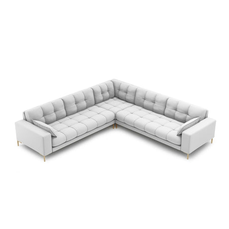Mamaia 5-Sitzer Ecksofa symmetrisch, Beine Goldmetall, mit Bezug aus Strukturierter Stoff (Nev80) in Hellgrau, 256x256 cm – Bild 3