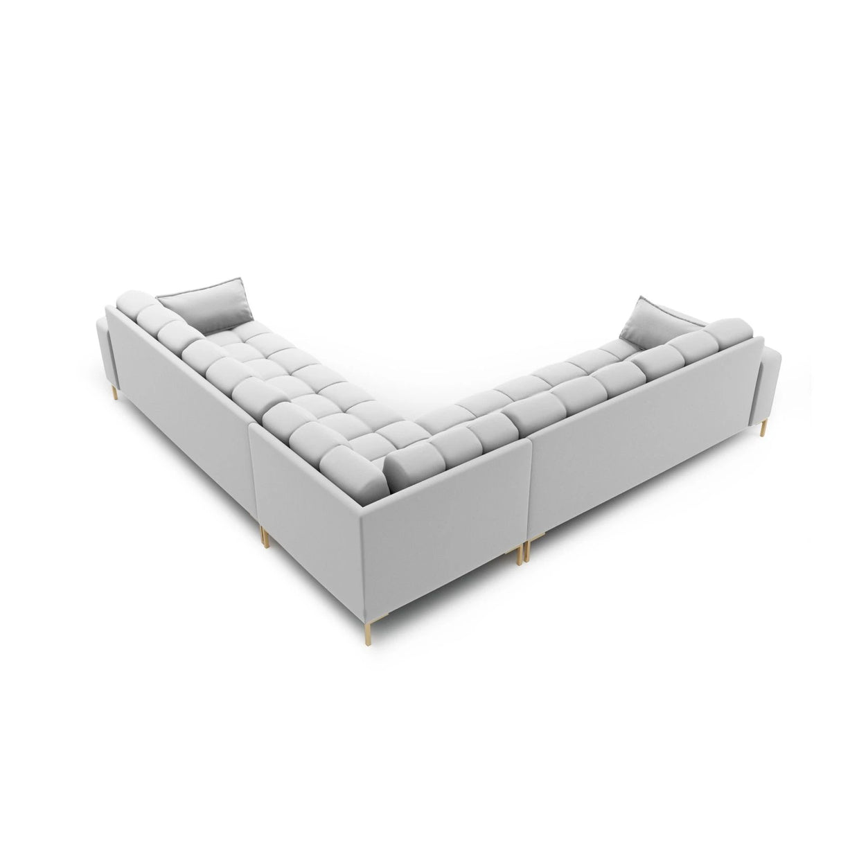 Mamaia 5-Sitzer Ecksofa symmetrisch, Beine Goldmetall, mit Bezug aus Strukturierter Stoff (Nev80) in Hellgrau, 256x256 cm – Bild 4