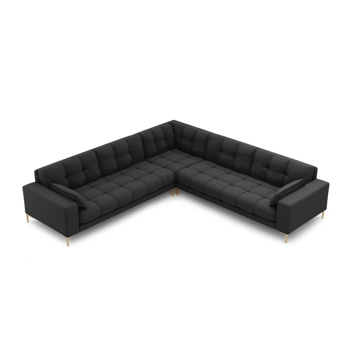 Mamaia 5-Sitzer Ecksofa symmetrisch, Beine Goldmetall, mit Bezug aus Strukturierter Stoff (Nev97) in Dunkelgrau, 256x256 cm – Bild 3