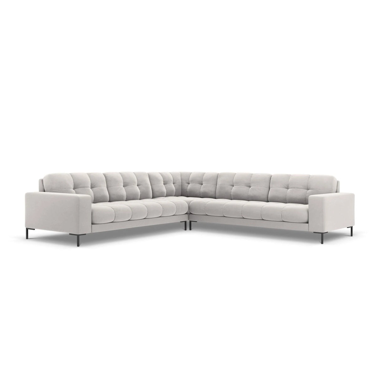 Mamaia 5-Sitzer Ecksofa symmetrisch, Metallbeine Schwarz, mit Bezug aus Samt (Blu03) in Silber, 256x256 cm – Bild 1