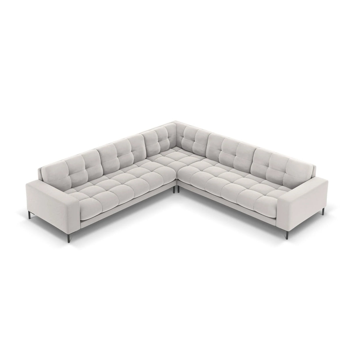 Mamaia 5-Sitzer Ecksofa symmetrisch, Metallbeine Schwarz, mit Bezug aus Samt (Blu03) in Silber, 256x256 cm – Bild 4