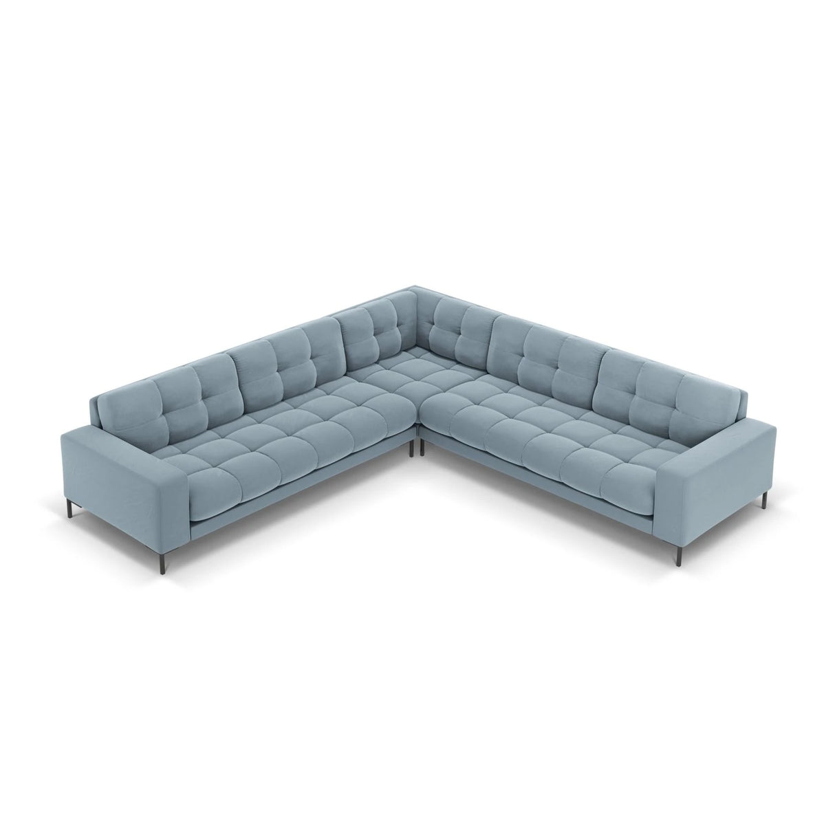 Mamaia 5-Sitzer Ecksofa symmetrisch, Metallbeine Schwarz, mit Bezug aus Samt (Blu06) in Hellblau, 256x256 cm – Bild 4