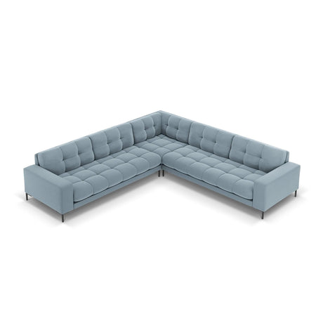 Mamaia 5-Sitzer Ecksofa symmetrisch, Metallbeine Schwarz, mit Bezug aus Samt (Blu06) in Hellblau, 256x256 cm – Bild 4