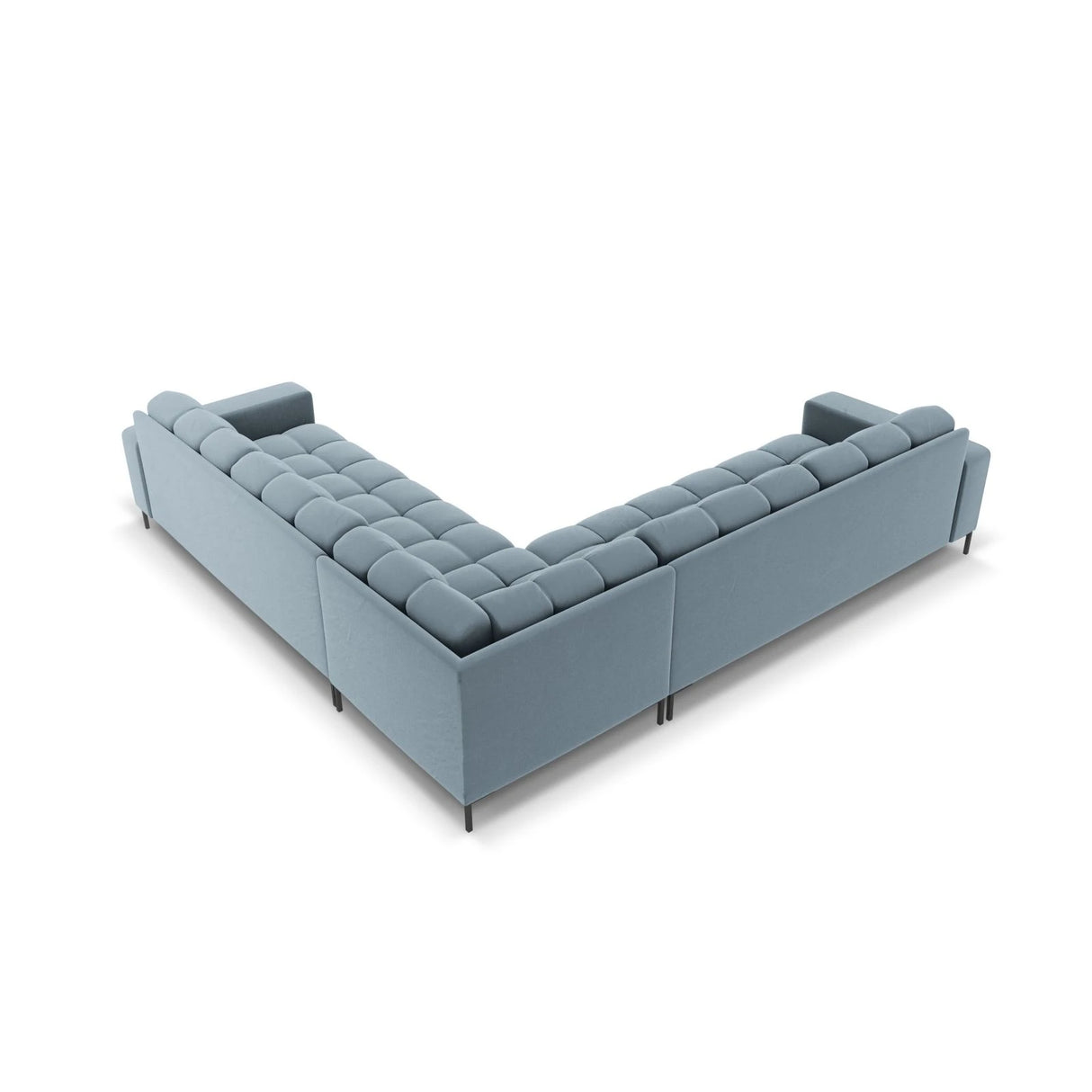 Mamaia 5-Sitzer Ecksofa symmetrisch, Metallbeine Schwarz, mit Bezug aus Samt (Blu06) in Hellblau, 256x256 cm – Bild 5