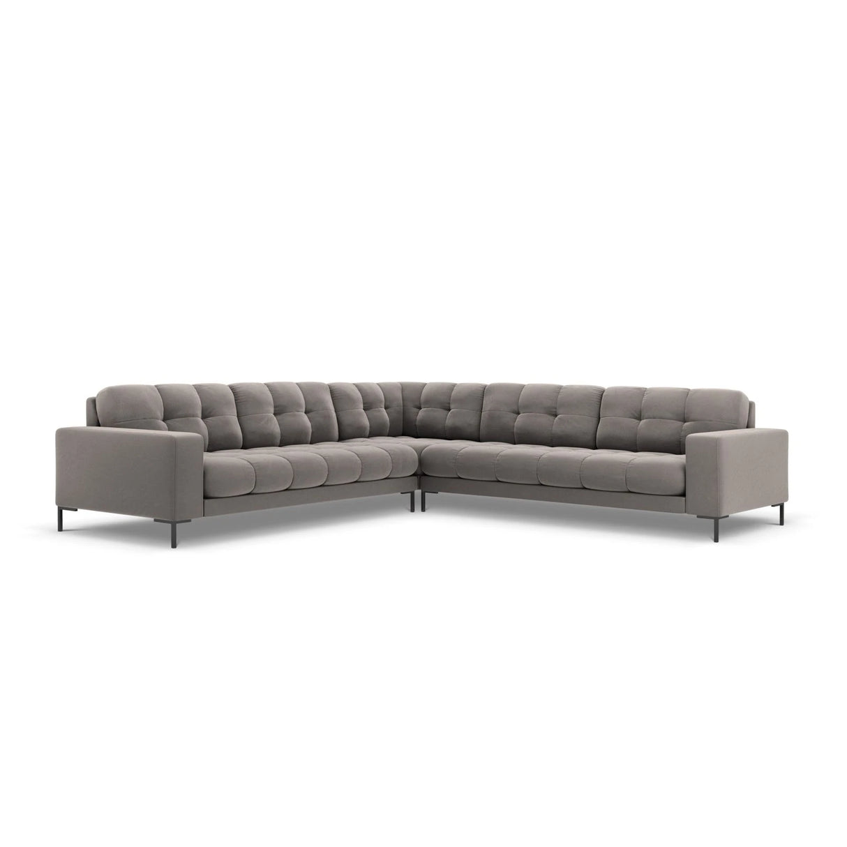 Mamaia 5-Sitzer Ecksofa symmetrisch, Metallbeine Schwarz, mit Bezug aus Samt (Blu13) in Hellgrau, 256x256 cm – Bild 1