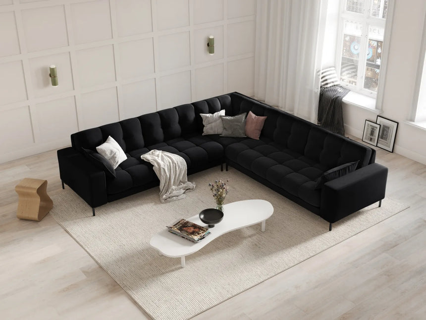Mamaia 5-Sitzer Ecksofa symmetrisch, Metallbeine Schwarz, mit Bezug aus Samt (Blu19) in Schwarz, 256x256 cm – Bild 2