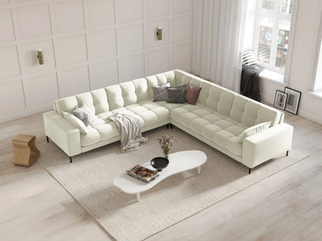 Mamaia 5-Sitzer Ecksofa symmetrisch, Metallbeine Schwarz, mit Bezug aus Samt (Blu22) in Leichtes Beige, 256x256 cm – Bild 2