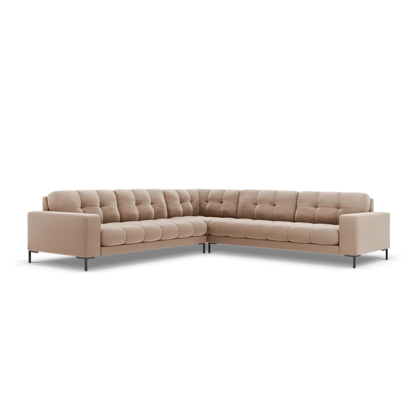 Mamaia 5-Sitzer Ecksofa symmetrisch, Metallbeine Schwarz, mit Bezug aus Samt (Blu28) in Beige, 256x256 cm – Bild 1