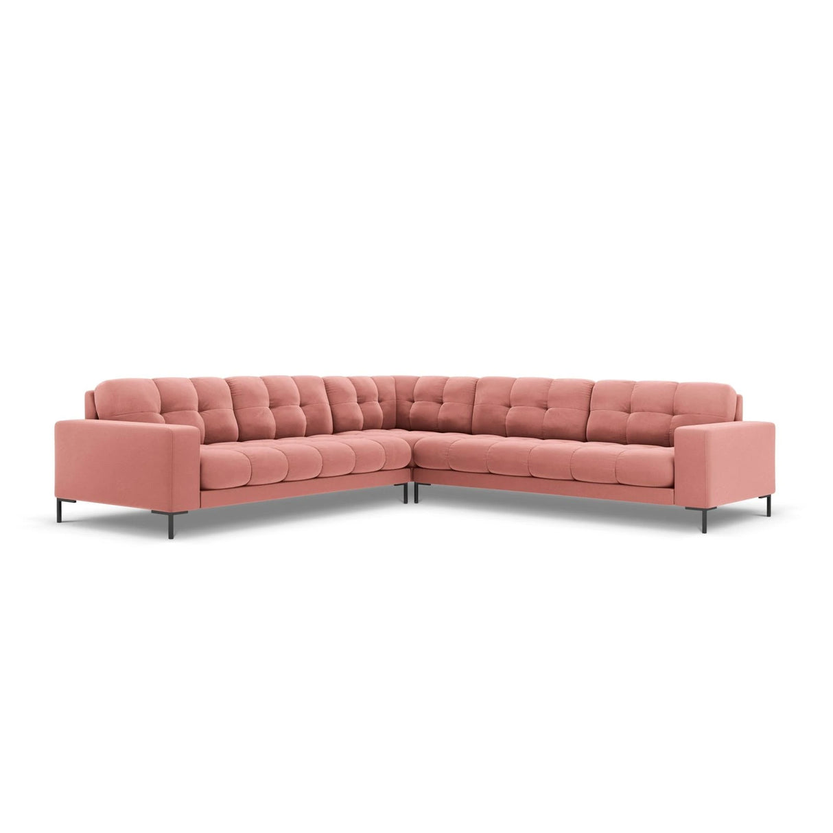 Mamaia 5-Sitzer Ecksofa symmetrisch, Metallbeine Schwarz, mit Bezug aus Samt (Blu52) in Rosa, 256x256 cm – Bild 1