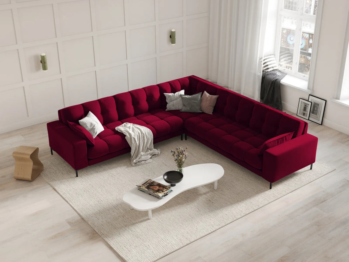 Mamaia 5-Sitzer Ecksofa symmetrisch, Metallbeine Schwarz, mit Bezug aus Samt (Blu59) in Rot, 256x256 cm – Bild 2