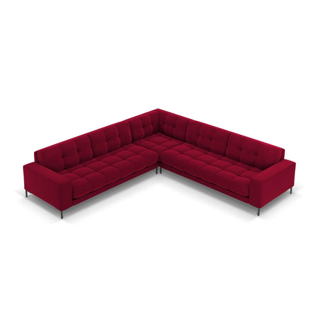Mamaia 5-Sitzer Ecksofa symmetrisch, Metallbeine Schwarz, mit Bezug aus Samt (Blu59) in Rot, 256x256 cm – Bild 4