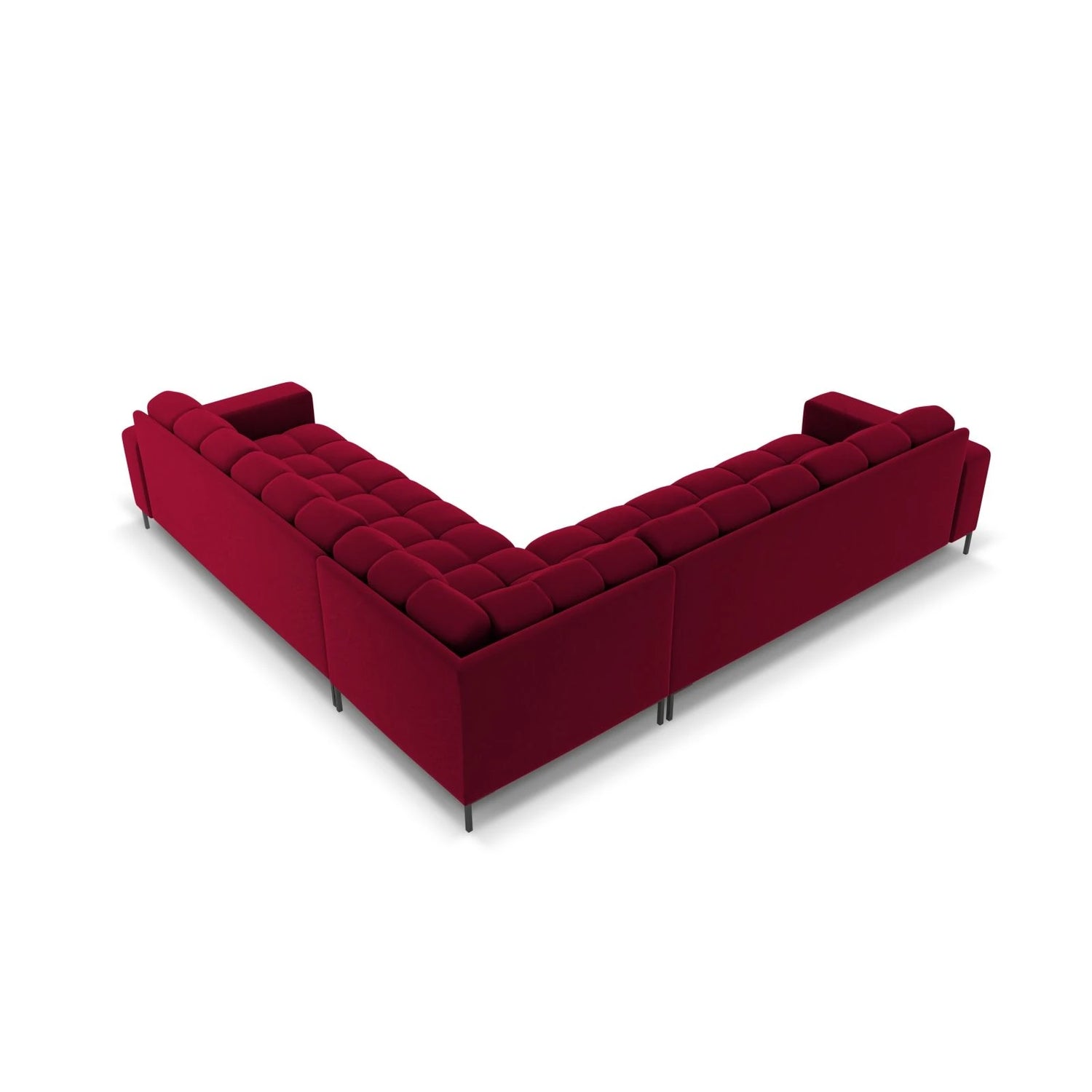 Mamaia 5-Sitzer Ecksofa symmetrisch, Metallbeine Schwarz, mit Bezug aus Samt (Blu59) in Rot, 256x256 cm – Bild 5
