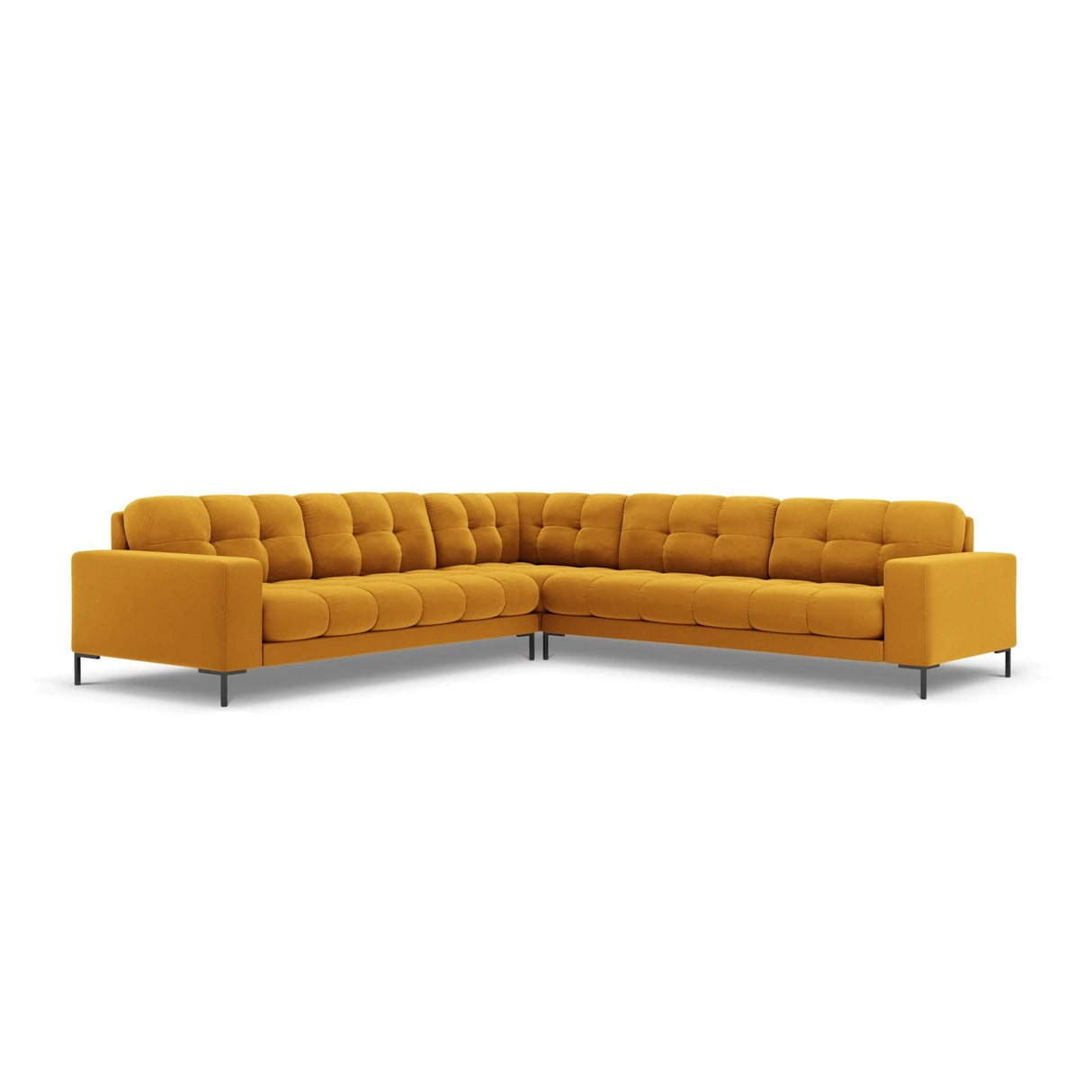 Mamaia 5-Sitzer Ecksofa symmetrisch, Metallbeine Schwarz, mit Bezug aus Samt (Blu68) in Gelb, 256x256 cm – Bild 1