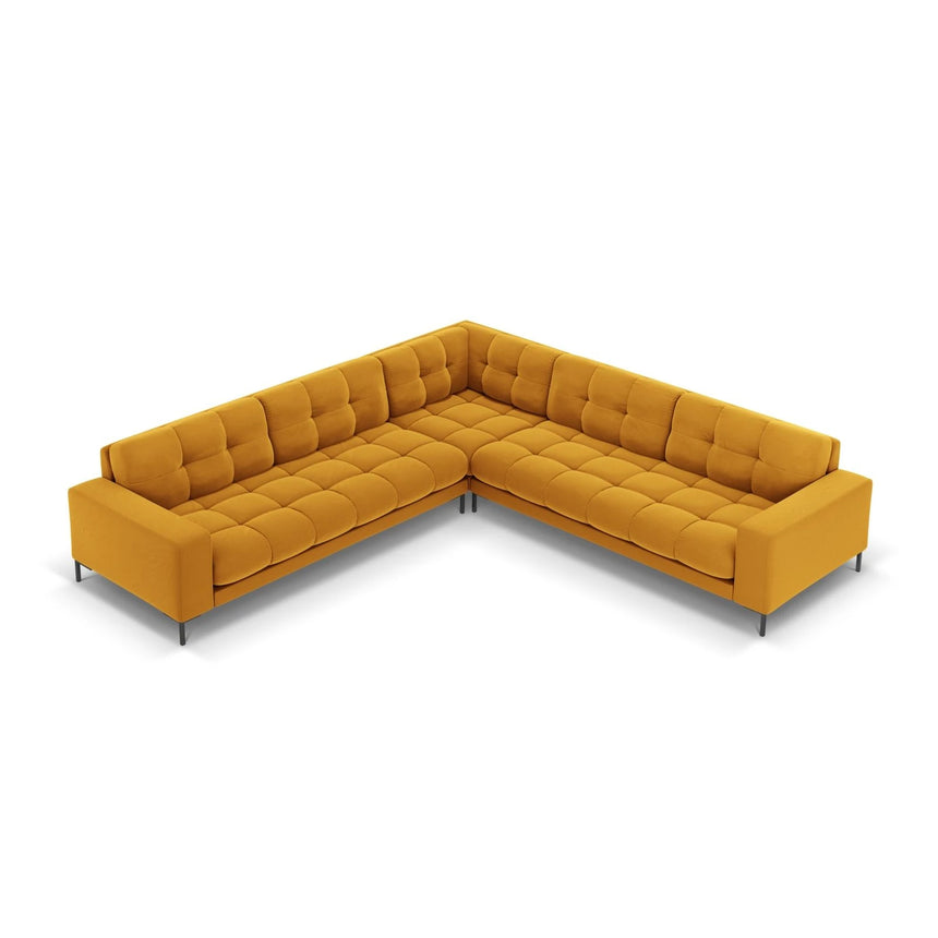 Mamaia 5-Sitzer Ecksofa symmetrisch, Metallbeine Schwarz, mit Bezug aus Samt (Blu68) in Gelb, 256x256 cm – Bild 4