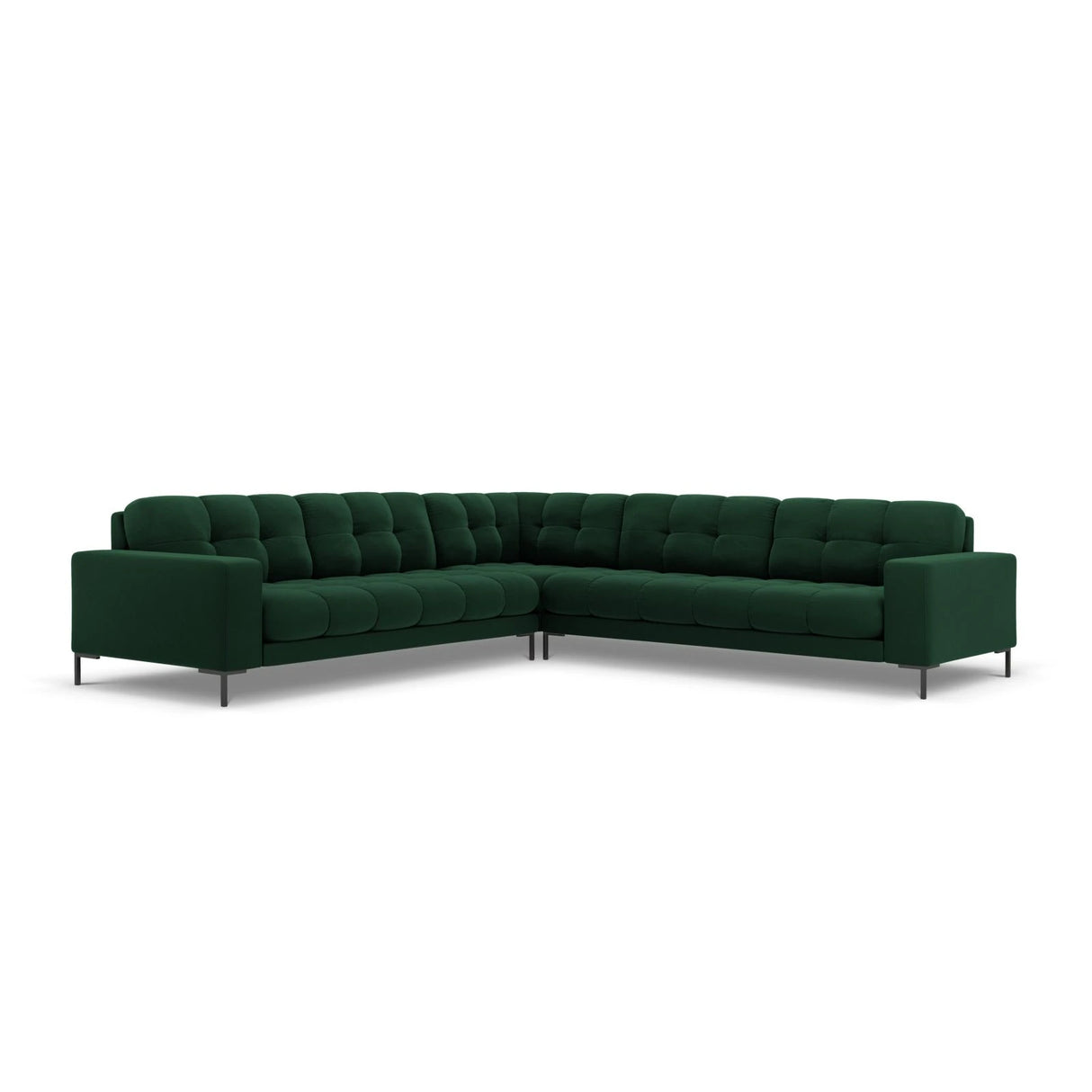 Mamaia 5-Sitzer Ecksofa symmetrisch, Metallbeine Schwarz, mit Bezug aus Samt (Blu78) in Flaschengrün, 256x256 cm – Bild 1