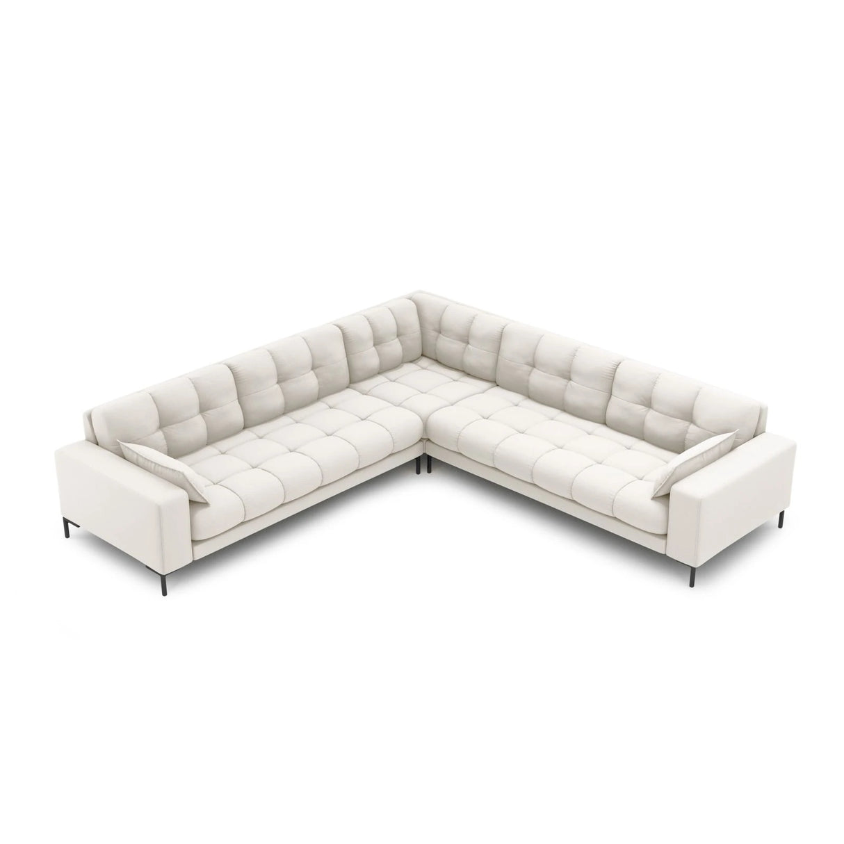 Mamaia 5-Sitzer Ecksofa symmetrisch, Metallbeine Schwarz, mit Bezug aus Samt oder Strukturstoff, 256x256 cm – Bild 3