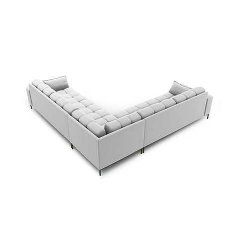 Mamaia 5-Sitzer Ecksofa symmetrisch, Metallbeine Schwarz, mit Bezug aus Strukturierter Stoff (Nev80) in Hellgrau, 256x256 cm – Bild 4