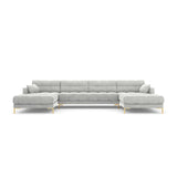 Mamaia 6-Sitzer Panorama-Sofa symmetrisch, Beine Goldmetall, mit Bezug aus Samt (Blu03) in Silber, 383x185 cm – Bild 4