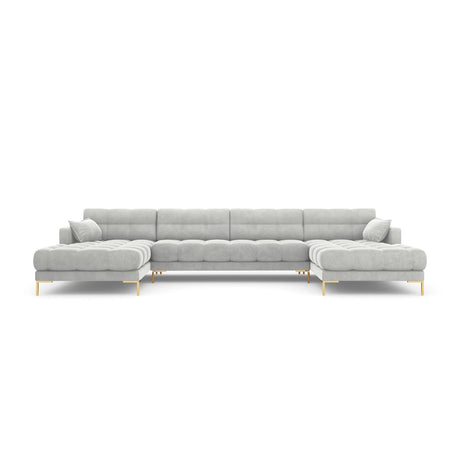Mamaia 6-Sitzer Panorama-Sofa symmetrisch, Beine Goldmetall, mit Bezug aus Samt (Blu03) in Silber, 383x185 cm – Bild 4