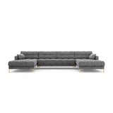 Mamaia 6-Sitzer Panorama-Sofa symmetrisch, Beine Goldmetall, mit Bezug aus Samt (Blu13) in Hellgrau, 383x185 cm – Bild 4