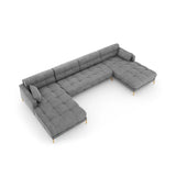 Mamaia 6-Sitzer Panorama-Sofa symmetrisch, Beine Goldmetall, mit Bezug aus Samt (Blu13) in Hellgrau, 383x185 cm – Bild 5