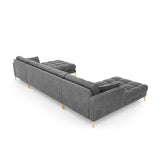 Mamaia 6-Sitzer Panorama-Sofa symmetrisch, Beine Goldmetall, mit Bezug aus Samt (Blu13) in Hellgrau, 383x185 cm – Bild 6