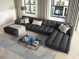 Mamaia 6-Sitzer Panorama-Sofa symmetrisch, Beine Goldmetall, mit Bezug aus Samt (Blu18) in Dunkelgrau, 383x185 cm – Bild 2