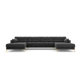 Mamaia 6-Sitzer Panorama-Sofa symmetrisch, Beine Goldmetall, mit Bezug aus Samt (Blu18) in Dunkelgrau, 383x185 cm – Bild 4