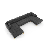 Mamaia 6-Sitzer Panorama-Sofa symmetrisch, Beine Goldmetall, mit Bezug aus Samt (Blu18) in Dunkelgrau, 383x185 cm – Bild 5