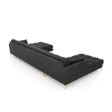Mamaia 6-Sitzer Panorama-Sofa symmetrisch, Beine Goldmetall, mit Bezug aus Samt (Blu18) in Dunkelgrau, 383x185 cm – Bild 6