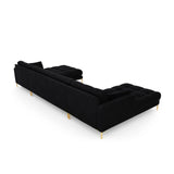 Mamaia 6-Sitzer Panorama-Sofa symmetrisch, Beine Goldmetall, mit Bezug aus Samt (Blu19) in Schwarz, 383x185 cm – Bild 6