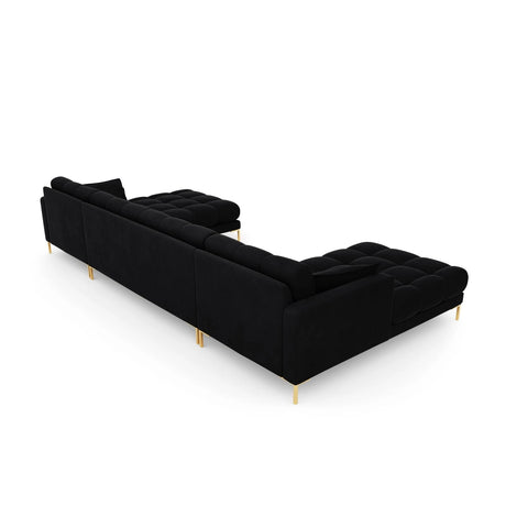 Mamaia 6-Sitzer Panorama-Sofa symmetrisch, Beine Goldmetall, mit Bezug aus Samt (Blu19) in Schwarz, 383x185 cm – Bild 6